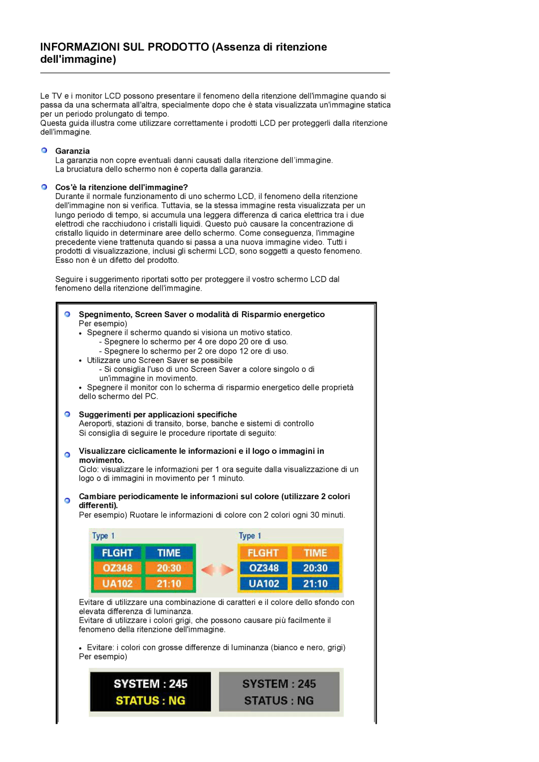 Samsung LS17PEASF/CLT, LS17PEASB/EDC, LS19PEBSBV/EDC manual Informazioni SUL Prodotto Assenza di ritenzione dellimmagine 