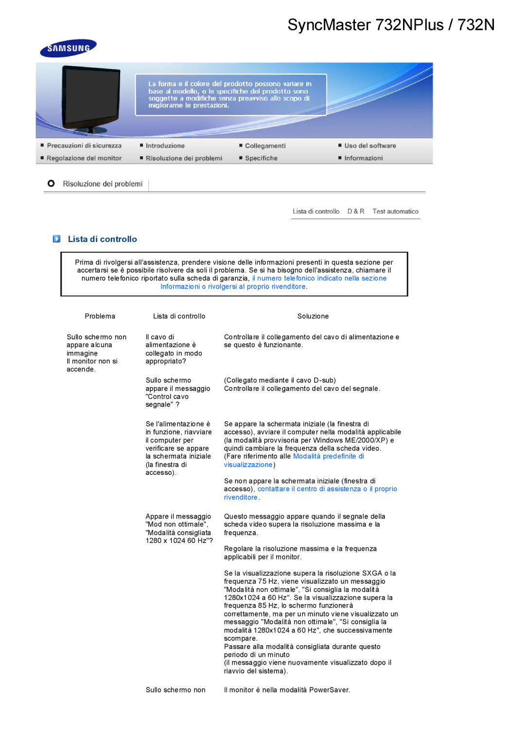 Samsung LS19PEBSWV/EDC, LS17PEASB/EDC, LS19PEBSBV/EDC, LS19PEBSBE/EDC, LS19PEBSFV/CLT manual Lista di controllo, Rivenditore 