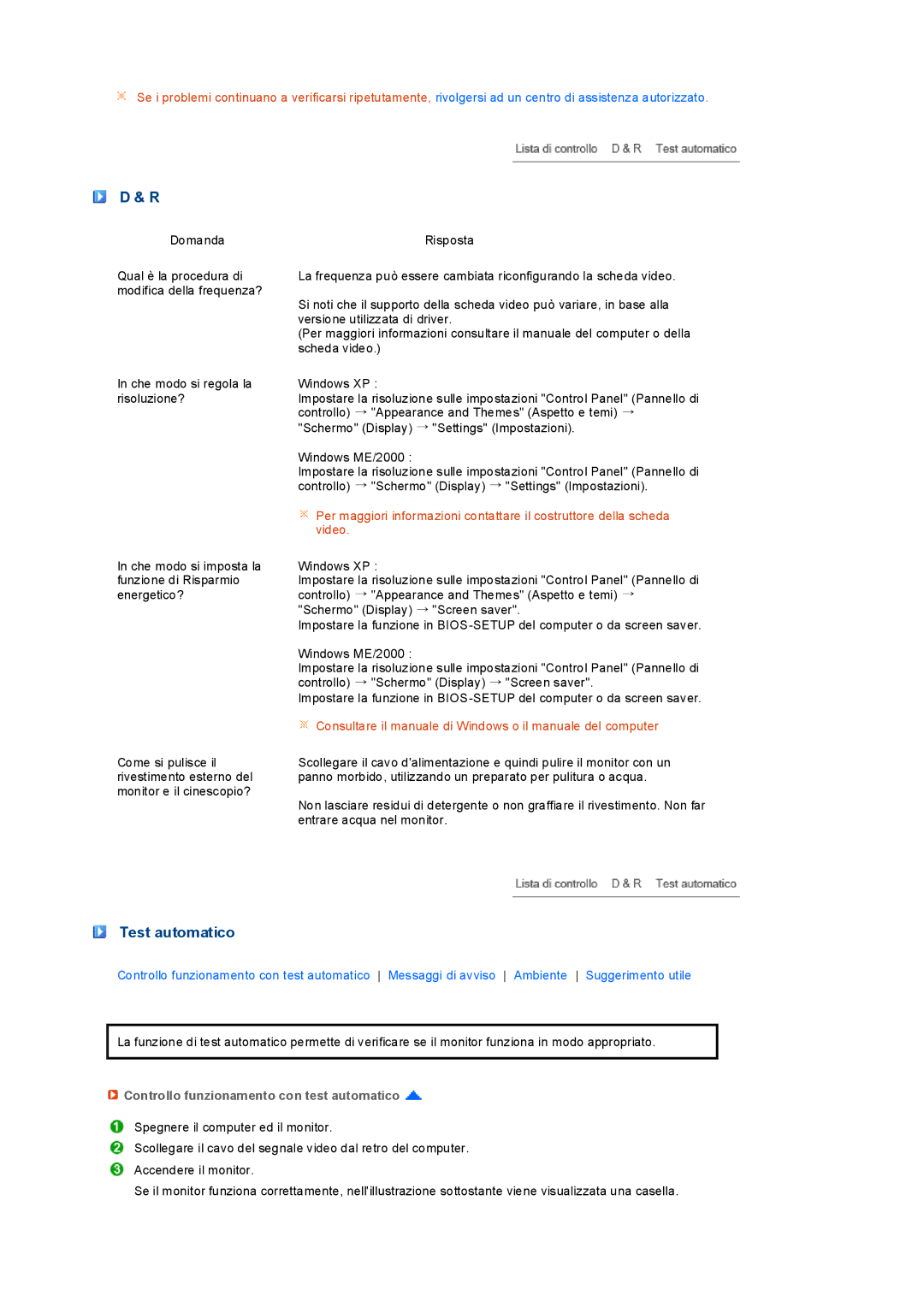 Samsung LS17PEASF/CLT, LS17PEASB/EDC, LS19PEBSBV/EDC, LS19PEBSBE/EDC, LS19PEBSWV/EDC, LS19PEBSFV/CLT manual Test automatico 