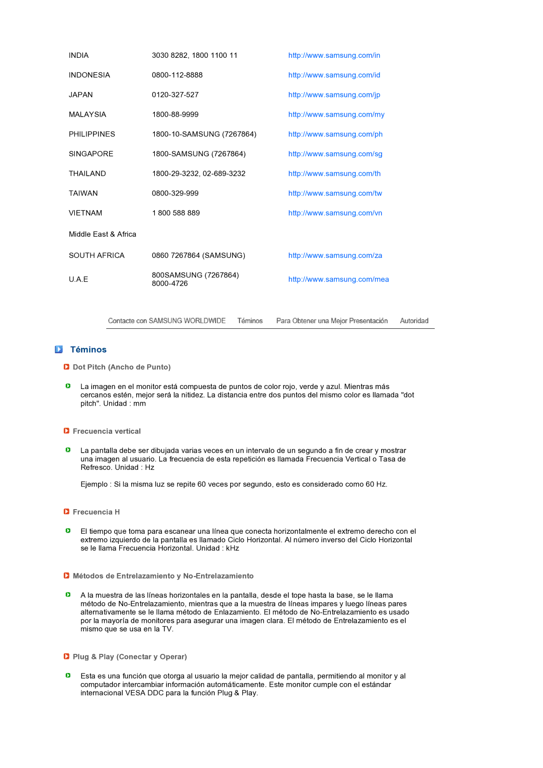 Samsung LS19PEBSWV/EDC, LS17PEASB/EDC, LS19PEBSBV/EDC, LS19PEBSBE/EDC manual Téminos 