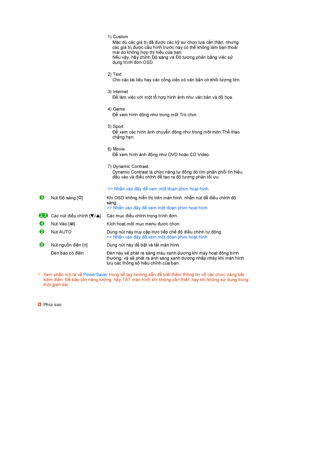 Samsung LS17PEASF/XSV, LS17PEASFMXSV, LS19PEBSWV/XSV, LS17PEASW/XSV, LS19PEBSFVMXSV, LS19PEBSFV/XSV manual Phía sau 