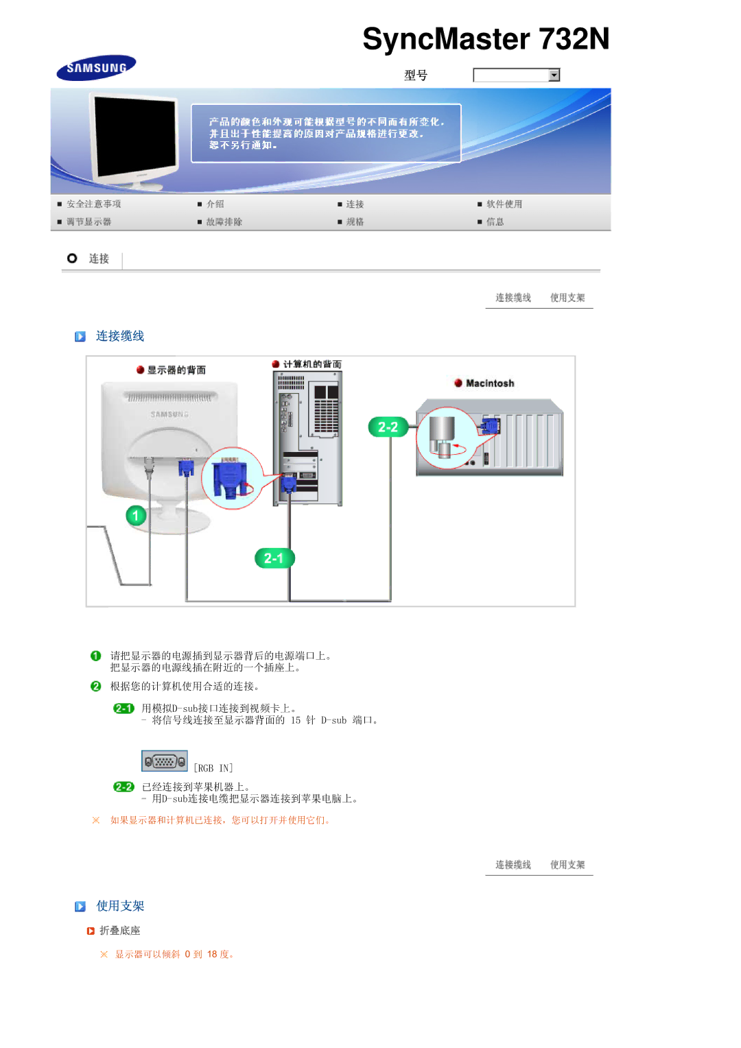 Samsung LS19PEBSWV/EDC, LS17PEASW/EDC, LS17PEASB/EDC, LS19PEBSBV/EDC, LS19PEBSBE/EDC manual 连接缆线, 使用支架, 折叠底座 