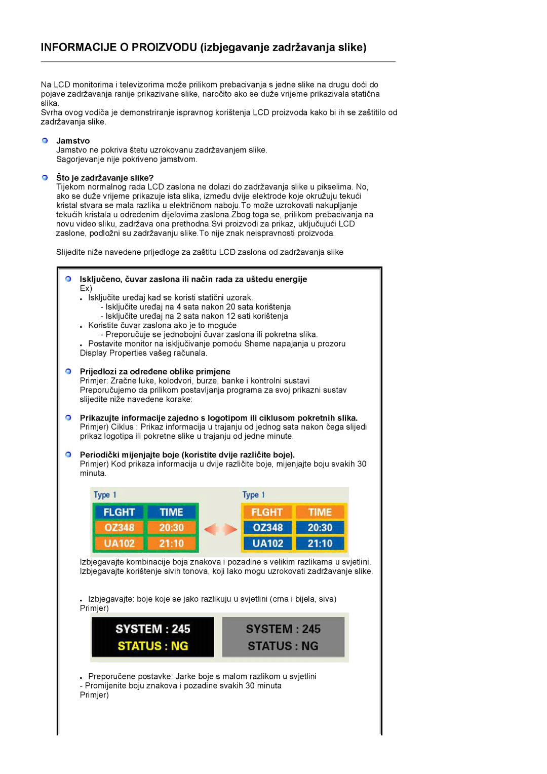 Samsung LS17PEASW/EDC, LS17PEASB/EDC, LS19PEBSBV/EDC, LS19PEBSBE/EDC Informacije O Proizvodu izbjegavanje zadržavanja slike 