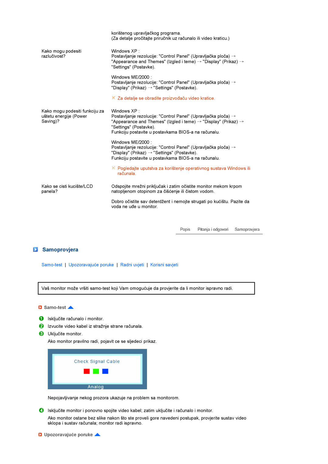 Samsung LS17PEASB/EDC, LS17PEASW/EDC, LS19PEBSBV/EDC, LS19PEBSBE/EDC, LS19PEBSWV/EDC manual Samoprovjera 