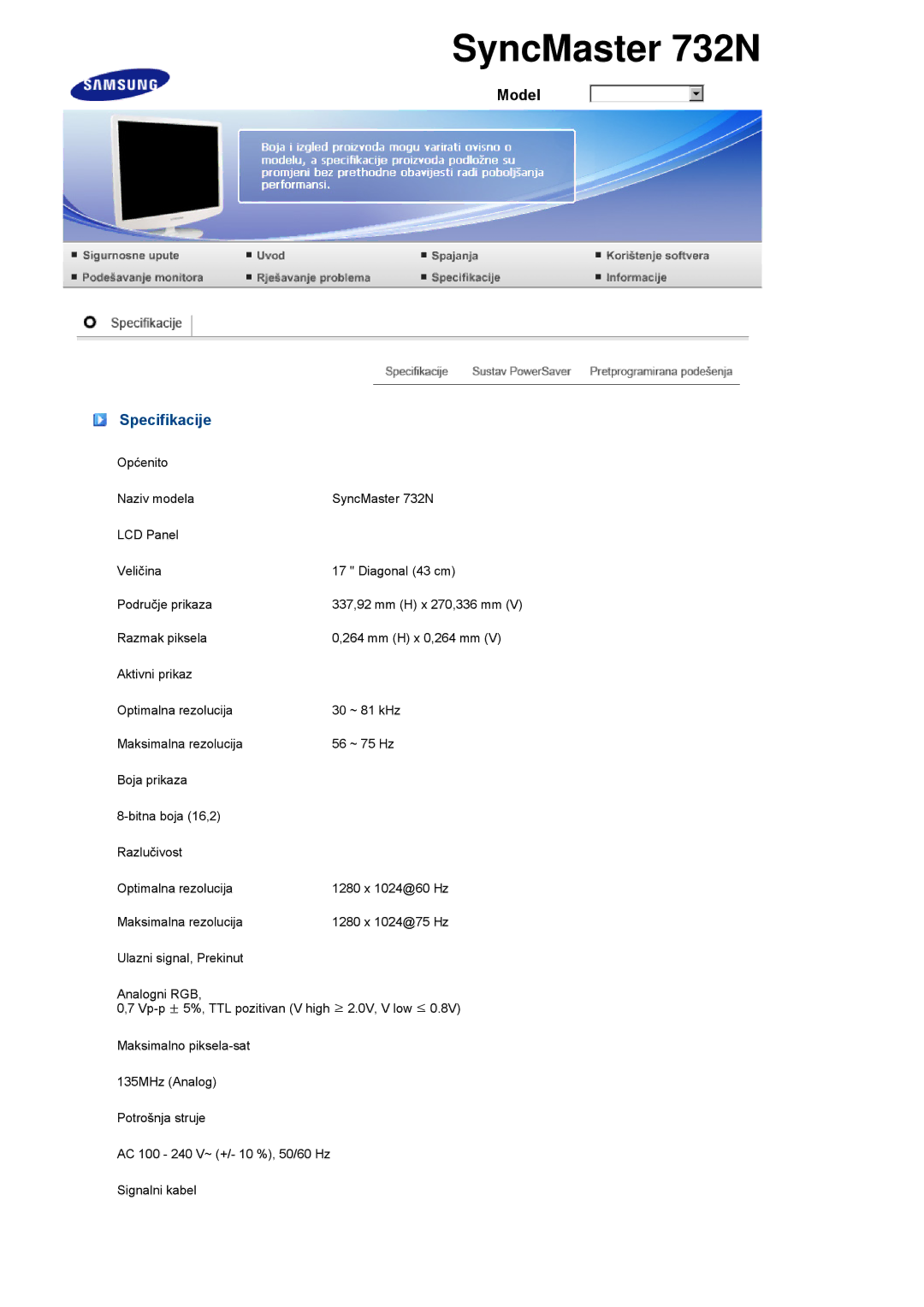 Samsung LS19PEBSBE/EDC, LS17PEASW/EDC, LS17PEASB/EDC, LS19PEBSBV/EDC, LS19PEBSWV/EDC manual Specifikacije 