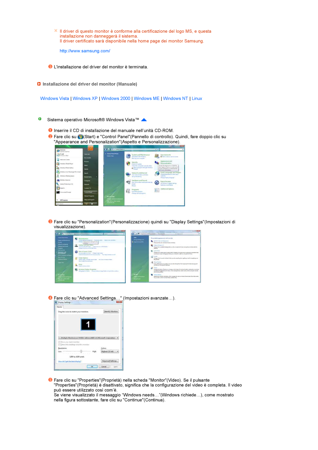 Samsung LS17PENSF/CLT manual Installazione del driver del monitor Manuale 