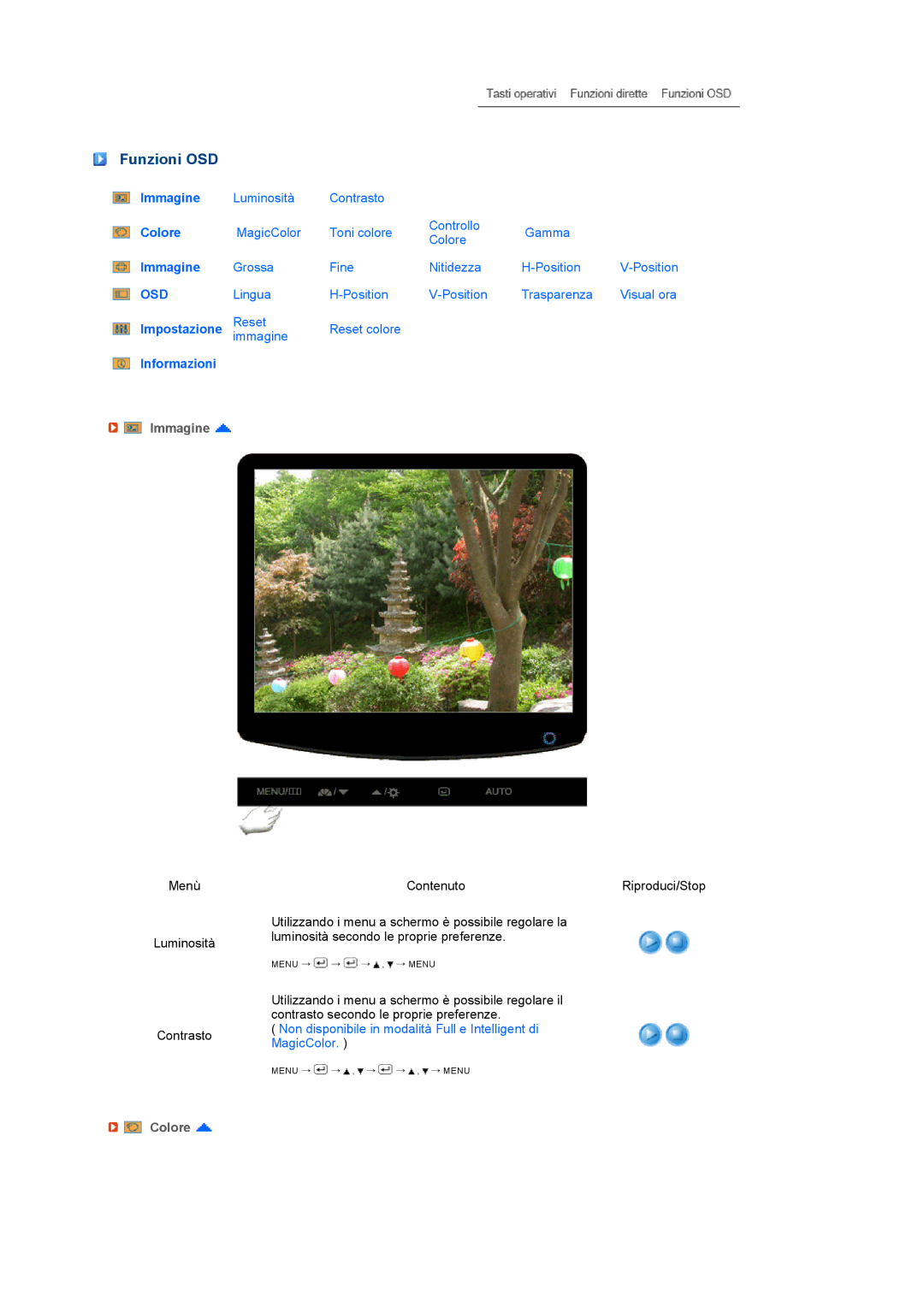 Samsung LS17PENSF/CLT manual Funzioni OSD, Immagine, Colore 
