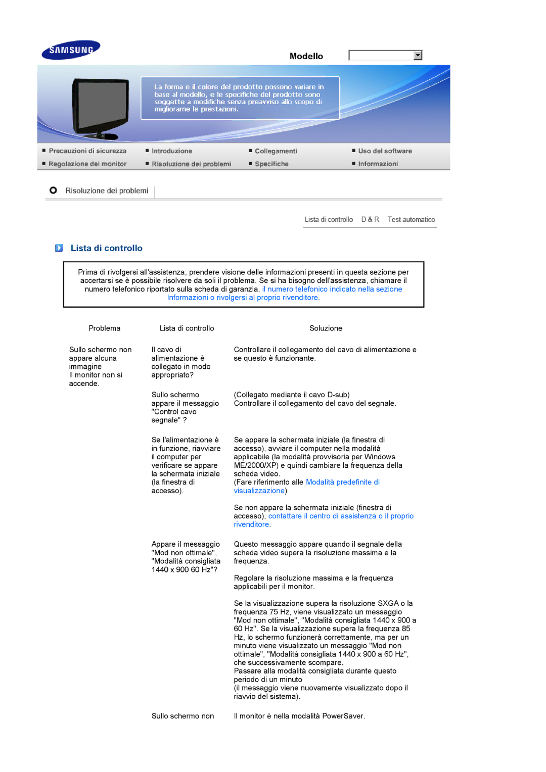 Samsung LS17PENSF/CLT manual Lista di controllo, Rivenditore 