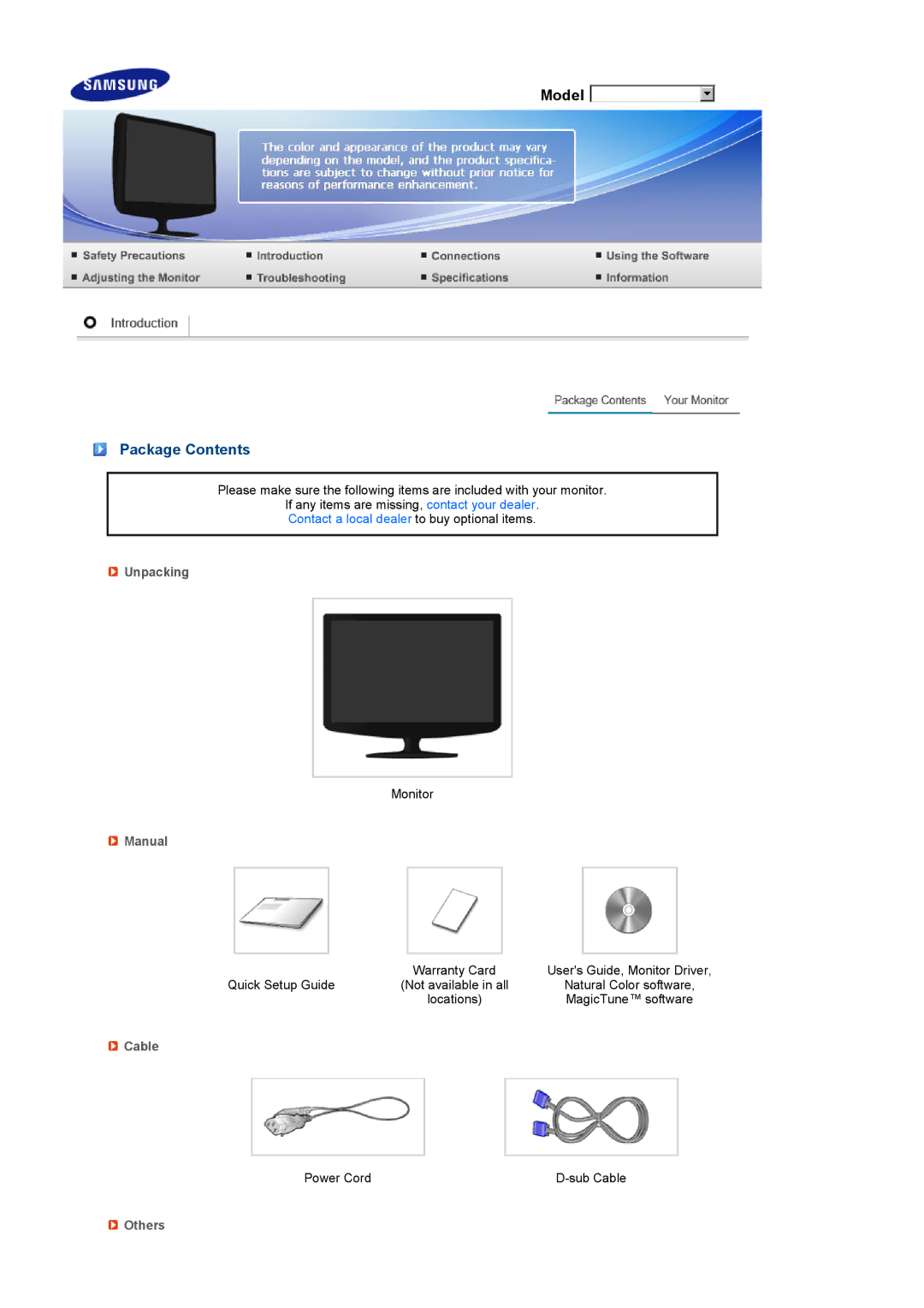 Samsung LS17PENSF/CLT manual Package Contents 