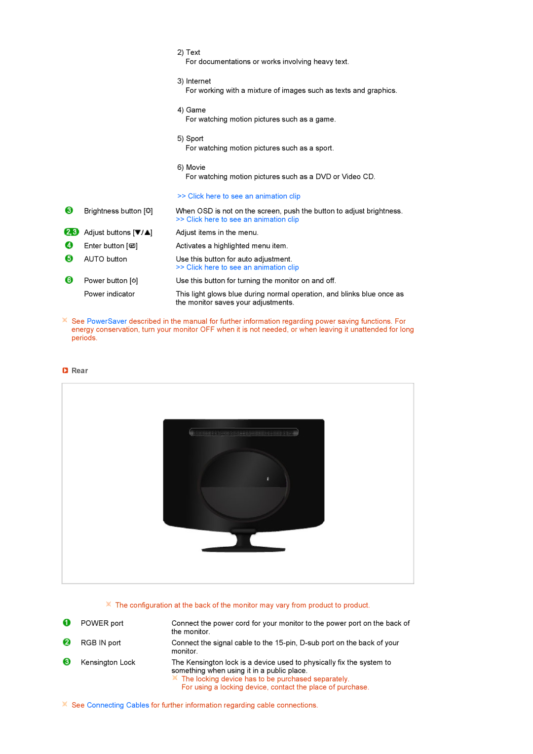 Samsung LS17PENSF/CLT manual Rear 