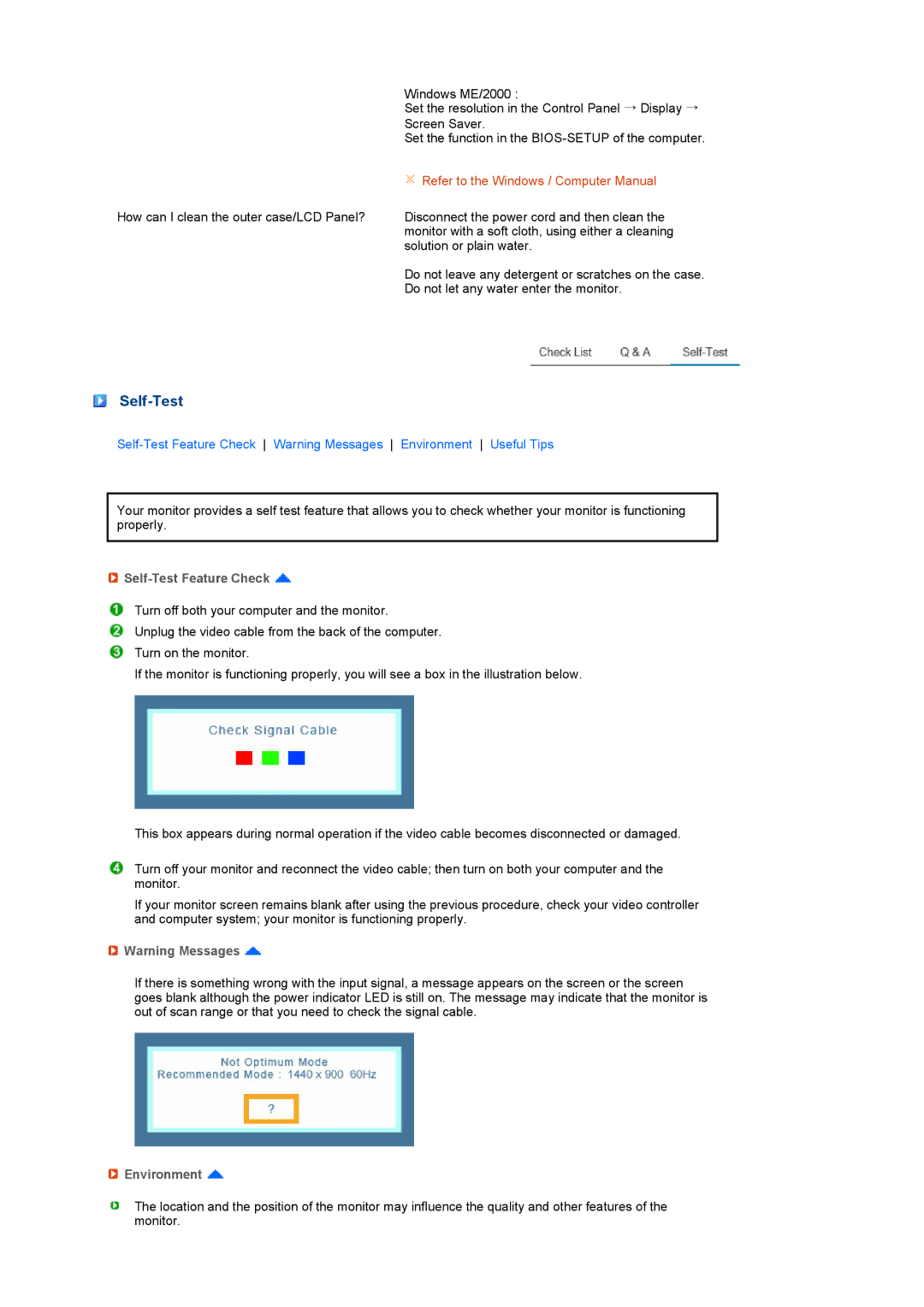 Samsung LS17PENSF/CLT manual Self-Test Feature Check, Environment 