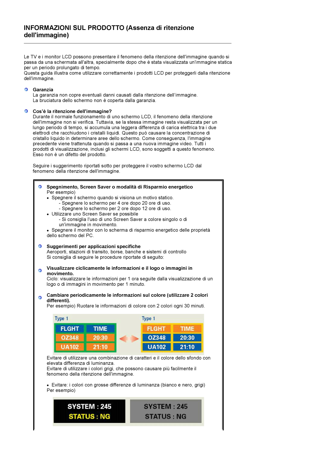 Samsung LS17PENSF/CLT manual Garanzia, Cosè la ritenzione dellimmagine?, Suggerimenti per applicazioni specifiche 