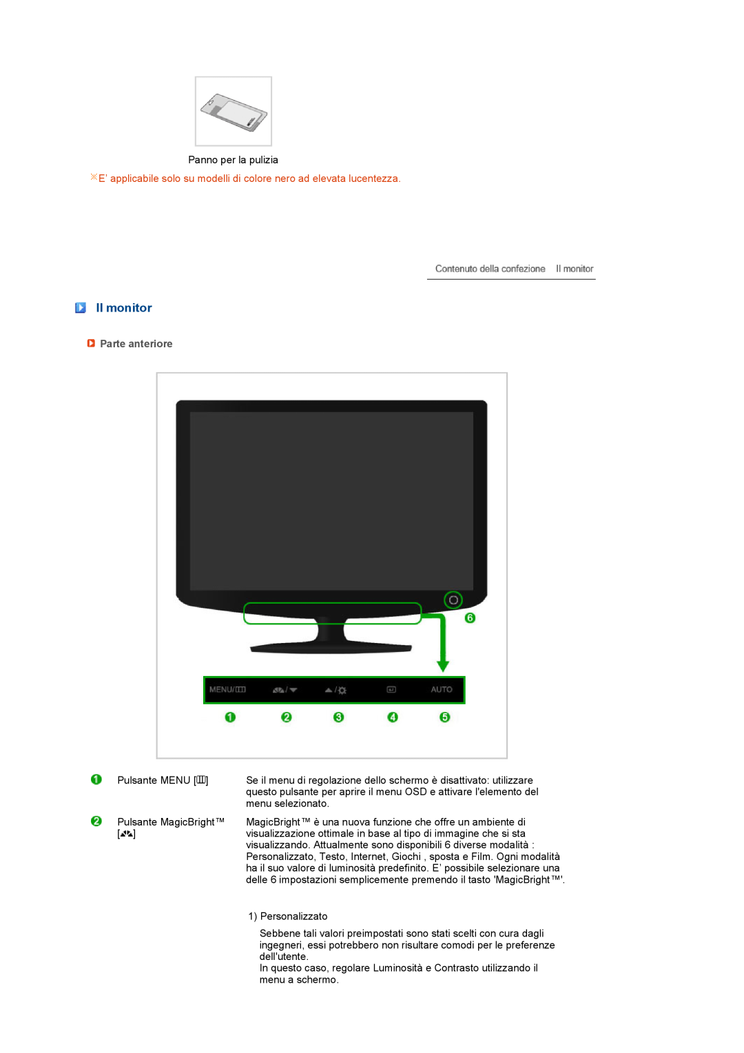 Samsung LS17PENSF/CLT manual Il monitor, Parte anteriore 