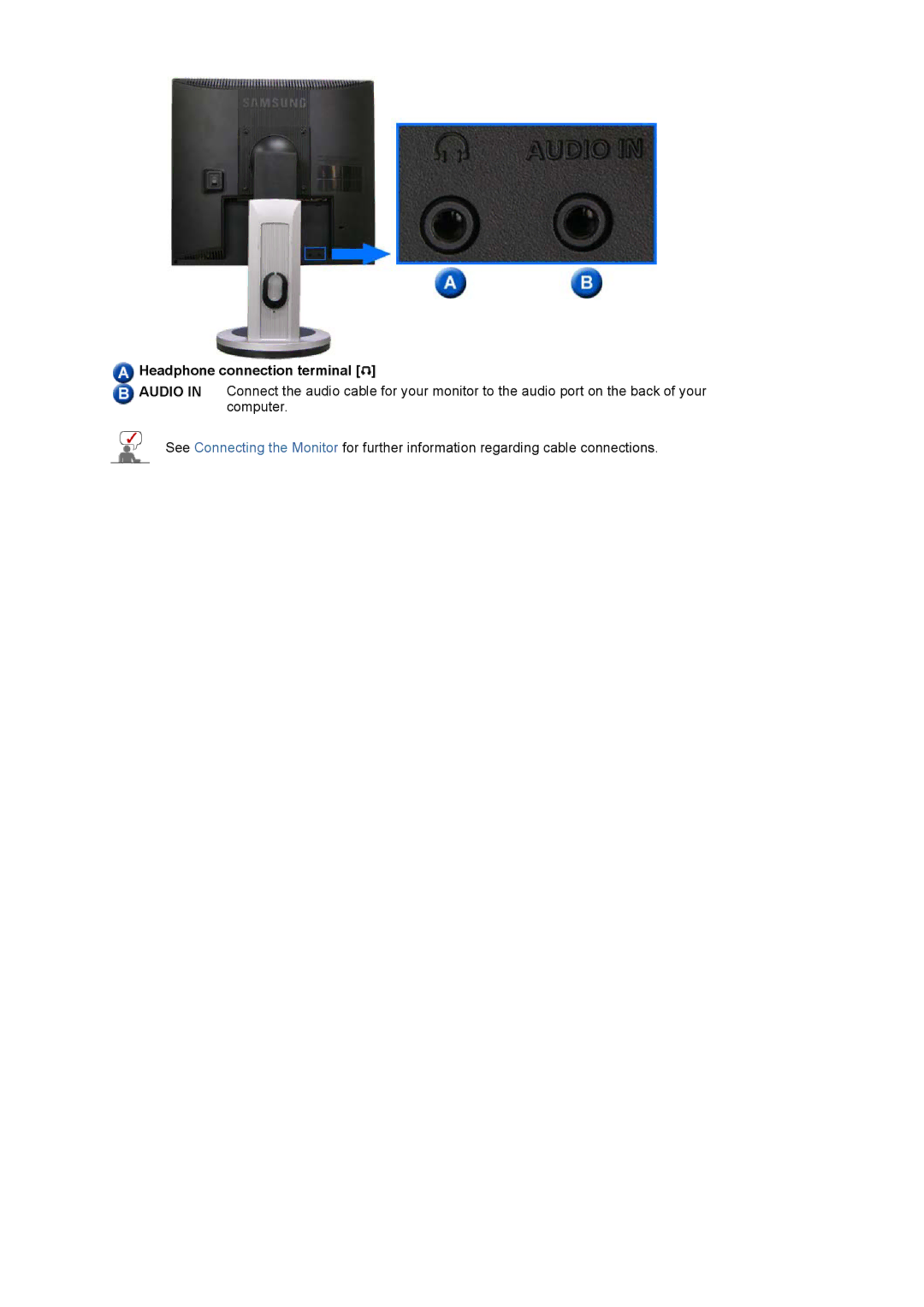 Samsung LS17PLMSKB/EDC, LS17PLMSSB/EDC, LS19PLMTSQ/EDC, LS17PLMTSQ/EDC, LS17PLMSSB/DZS manual Headphone connection terminal 