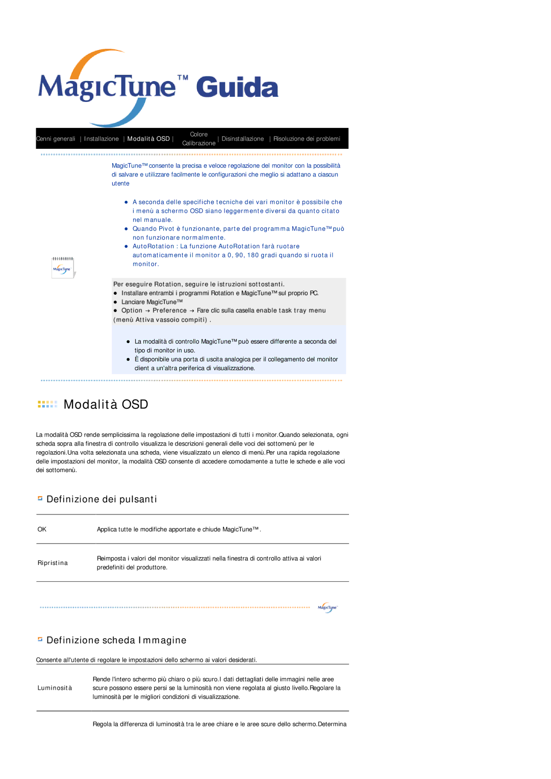 Samsung LS17PLMSKB/EDC, LS17PLMSSB/EDC, LS19PLMTSQ/EDC, LS17PLMTSQ/EDC manual Modalità OSD 