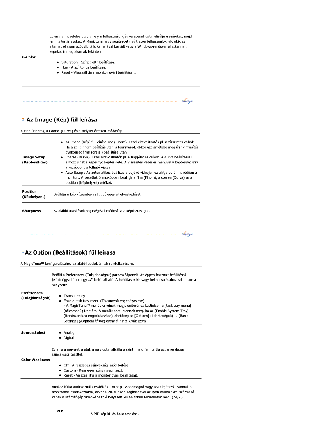 Samsung LS17PLMTSQ/EDC, LS17PLMSSB/EDC, LS19PLMTSQ/EDC, LS17PLMSKB/EDC manual Az Image Kép fül leírása 