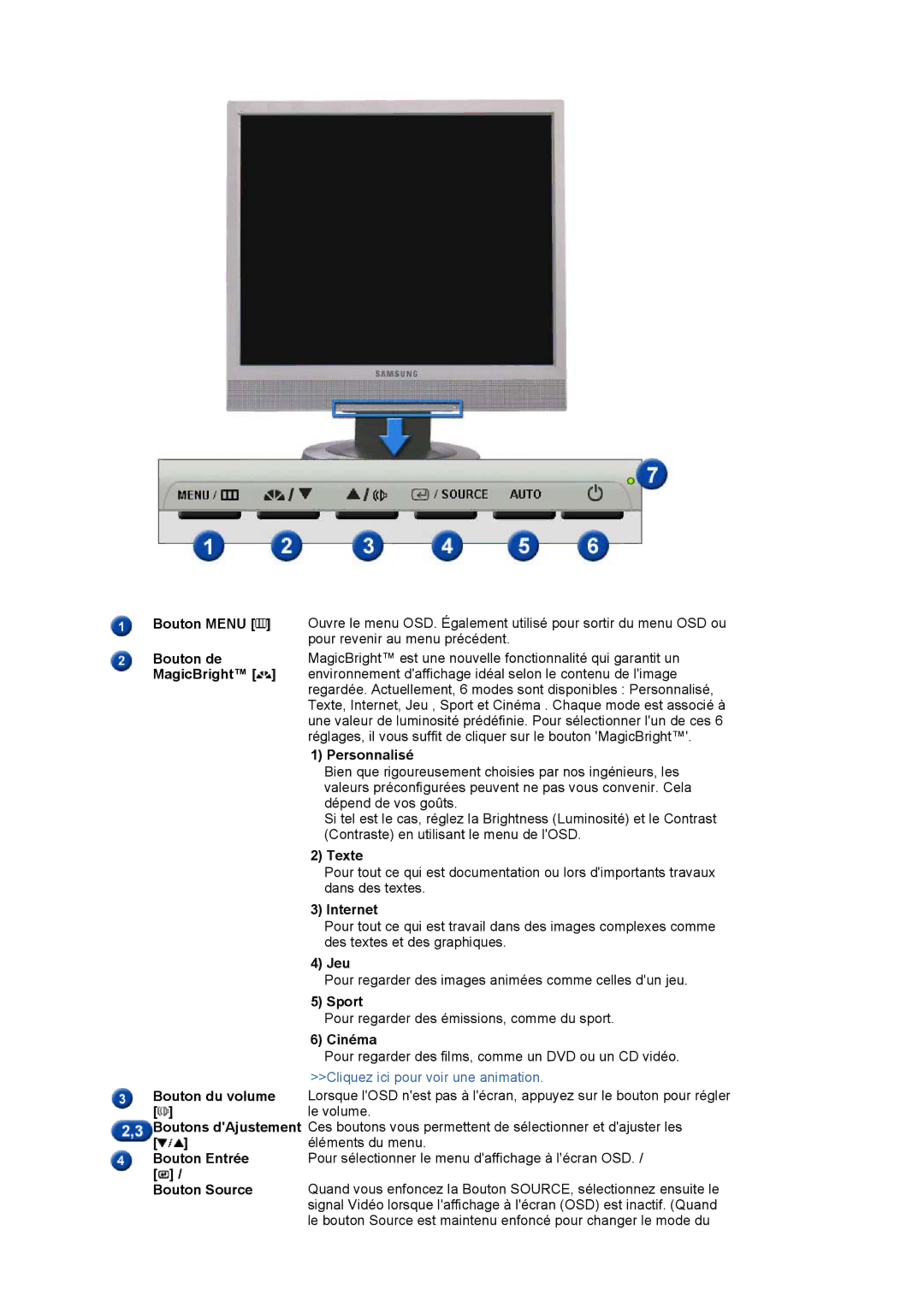 Samsung LS19PLMTSQ/EDC, LS17PLMSSB/EDC, LS17PLMTSQ/EDC manual Bouton Menu 