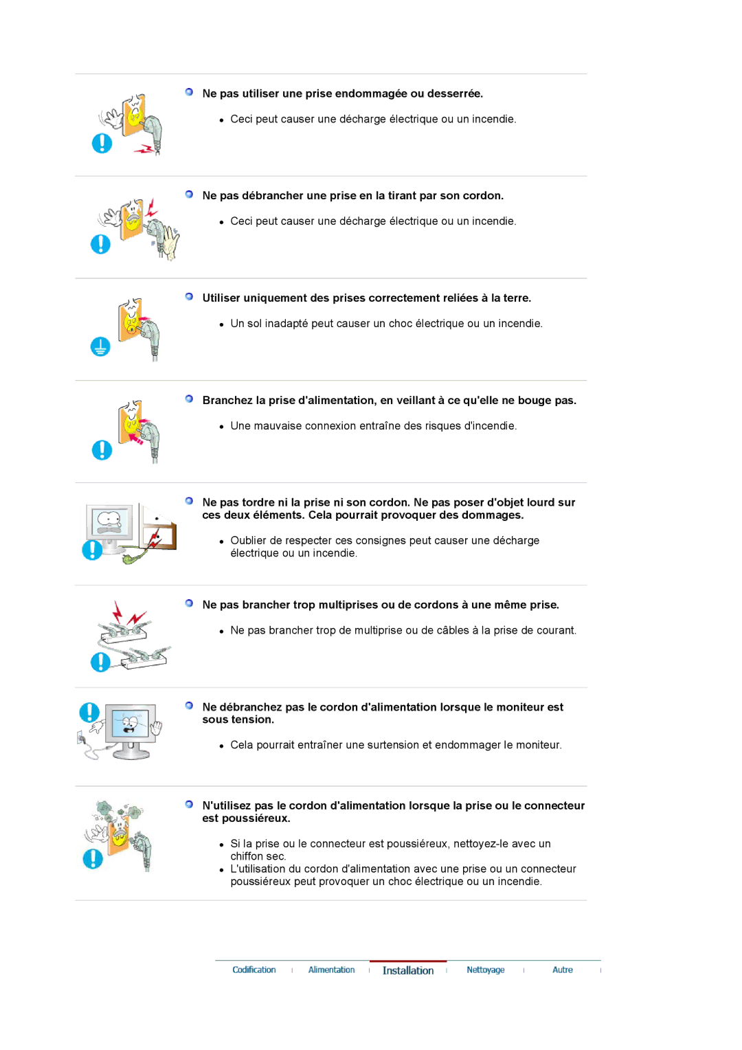 Samsung LS17PLMSSB/EDC, LS19PLMTSQ/EDC, LS17PLMTSQ/EDC manual Ne pas utiliser une prise endommagée ou desserrée 