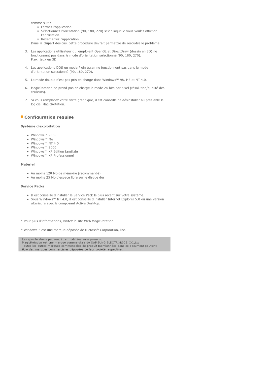 Samsung LS17PLMSSB/EDC, LS19PLMTSQ/EDC, LS17PLMTSQ/EDC manual Configuration requise 