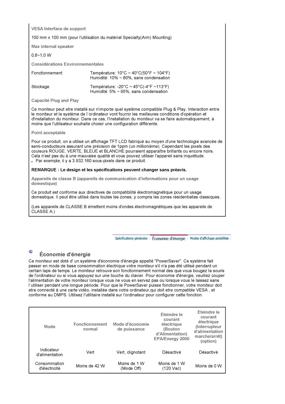 Samsung LS19PLMTSQ/EDC, LS17PLMSSB/EDC, LS17PLMTSQ/EDC manual Économie dénergie 