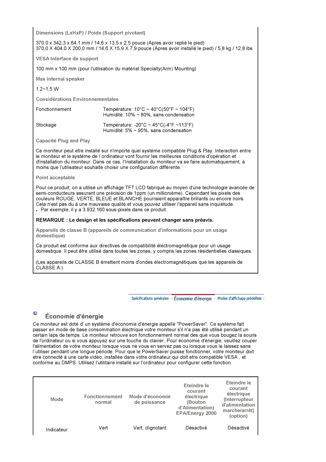 Samsung LS17PLMTSQ/EDC, LS17PLMSSB/EDC, LS19PLMTSQ/EDC Dimensions LxHxP / Poids Support pivotant, Vesa Interface de support 