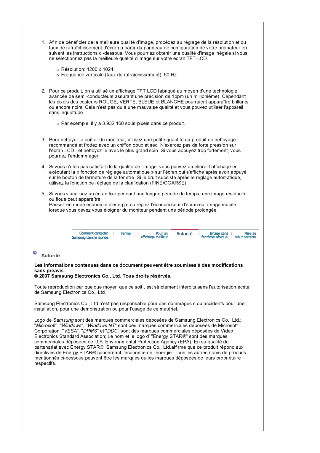 Samsung LS17PLMTSQ/EDC, LS17PLMSSB/EDC, LS19PLMTSQ/EDC manual Autorité 