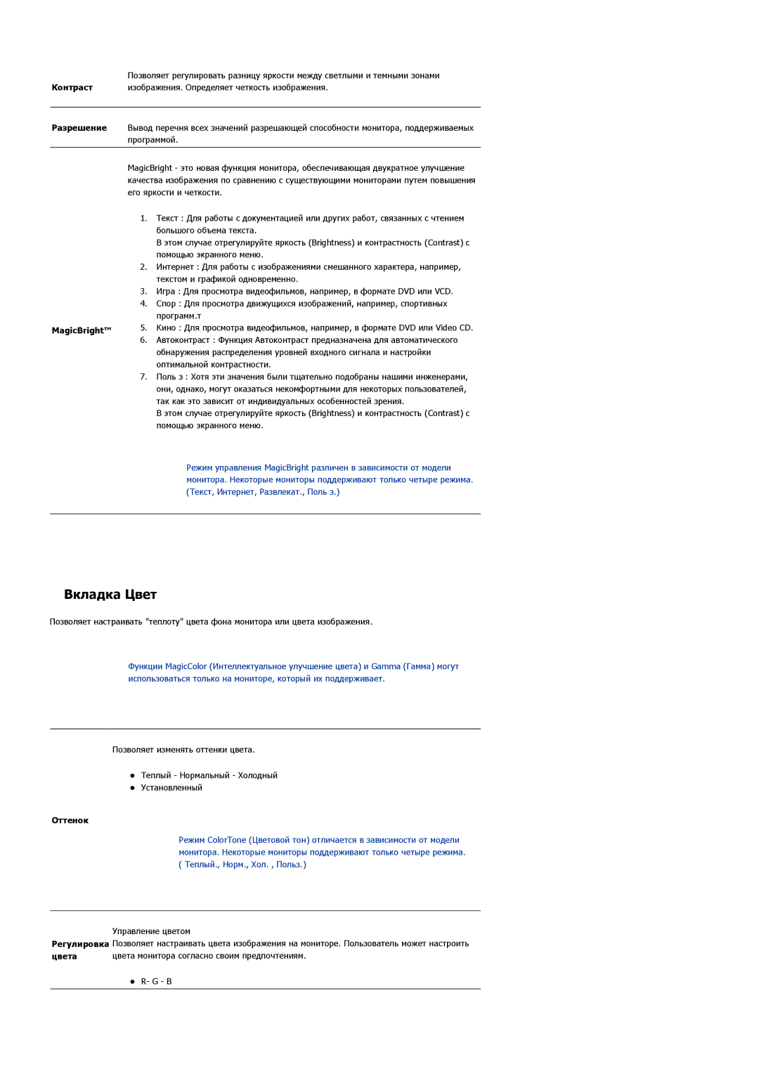 Samsung LS17PLMTSQ/EDC, LS17PLMSSB/EDC, LS19PLMTSQ/EDC manual Вкладка Цвет 