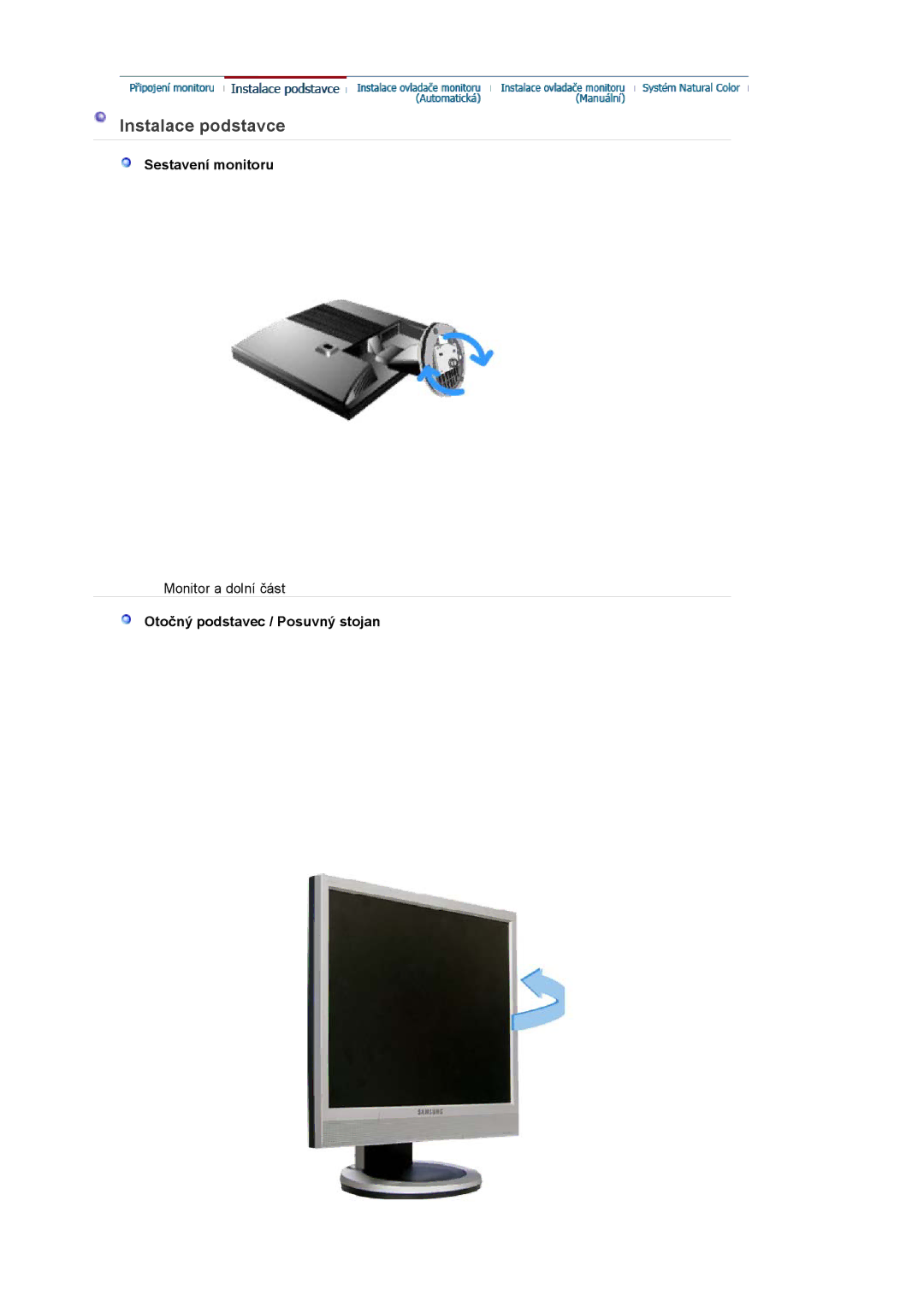 Samsung LS19PLMTSQ/EDC, LS17PLMSSB/EDC manual Instalace podstavce, Sestavení monitoru 