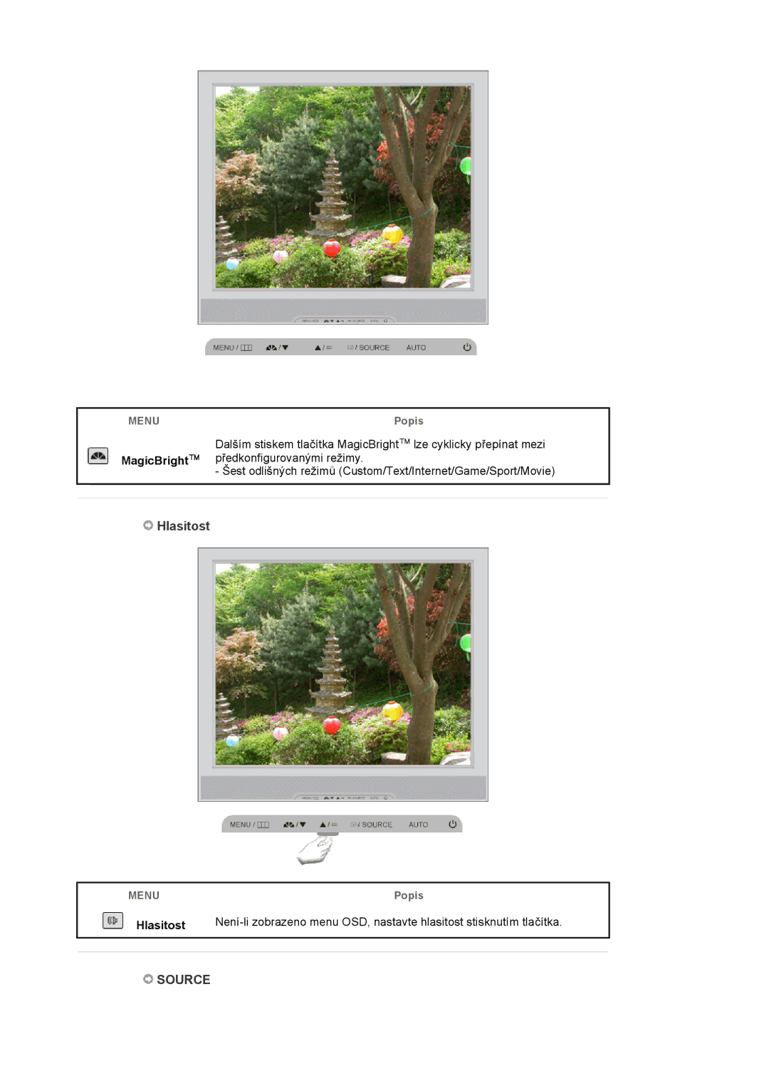 Samsung LS17PLMSSB/EDC, LS19PLMTSQ/EDC manual Source, Hlasitost 