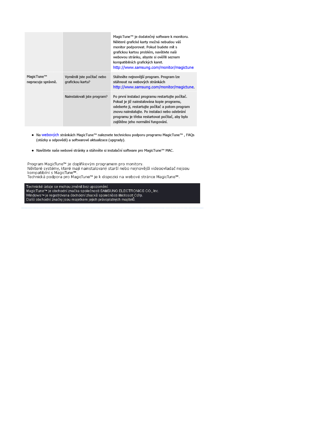 Samsung LS17PLMSSB/EDC, LS19PLMTSQ/EDC manual MagicTune je dodatečný software k monitoru 