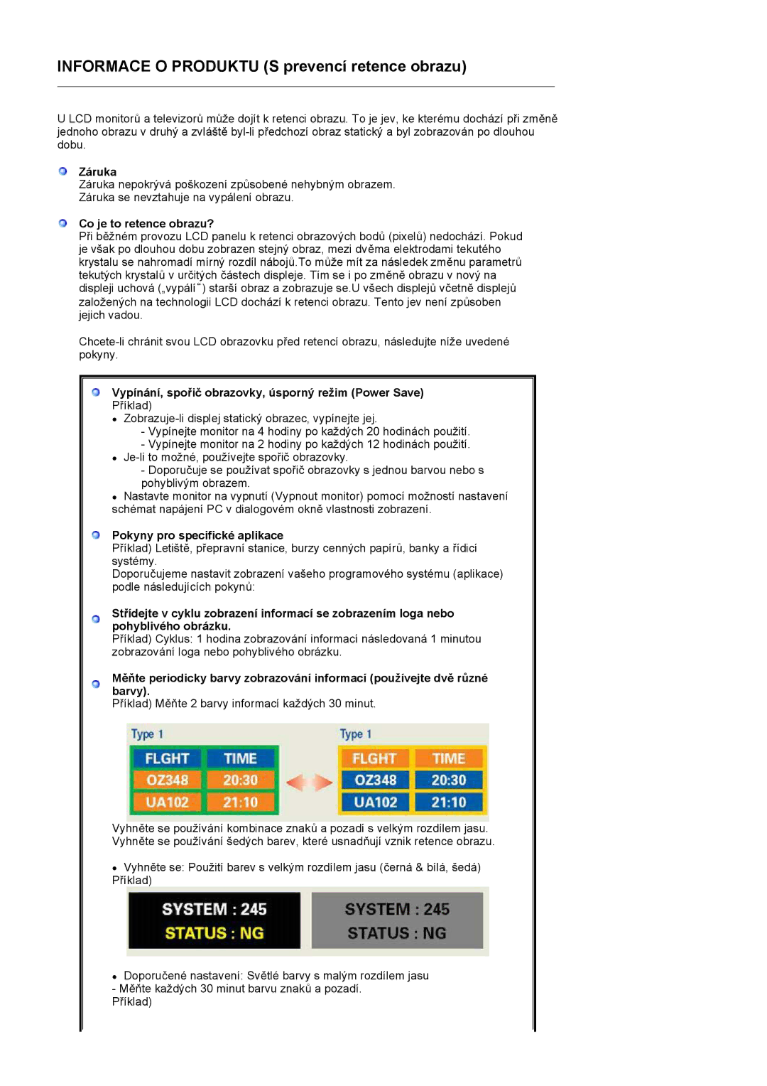 Samsung LS17PLMSSB/EDC manual Záruka, Co je to retence obrazu?, Vypínání, spořič obrazovky, úsporný režim Power Save 