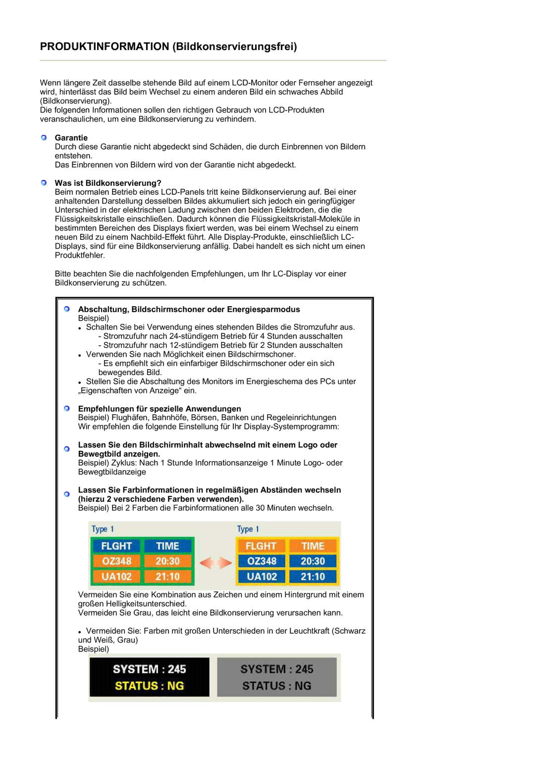 Samsung LS17SMTTS/EDC manual Garantie, Was ist Bildkonservierung?, Abschaltung, Bildschirmschoner oder Energiesparmodus 