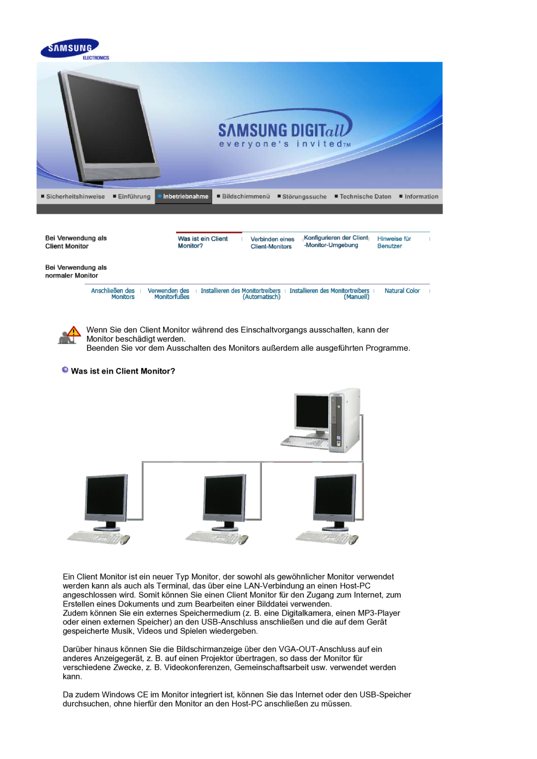 Samsung LS17SMTTS/EDC manual Was ist ein Client Monitor? 