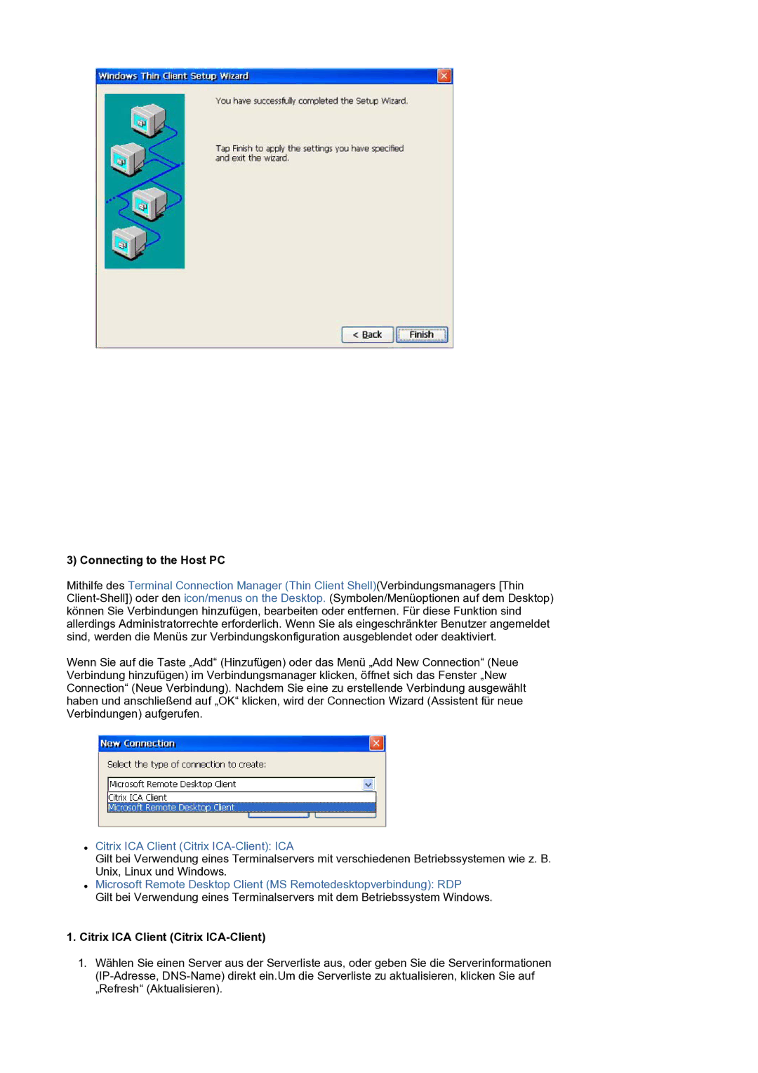 Samsung LS17SMTTS/EDC manual Connecting to the Host PC, Citrix ICA Client Citrix ICA-Client 