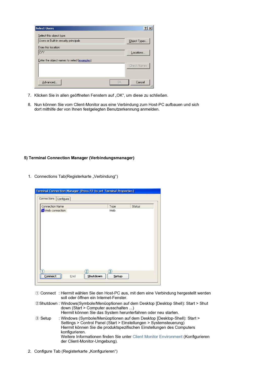 Samsung LS17SMTTS/EDC manual Terminal Connection Manager Verbindungsmanager 