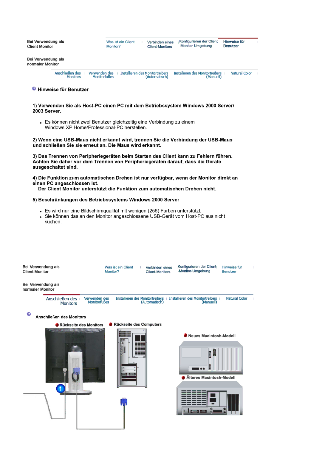 Samsung LS17SMTTS/EDC manual Anschließen des Monitors 