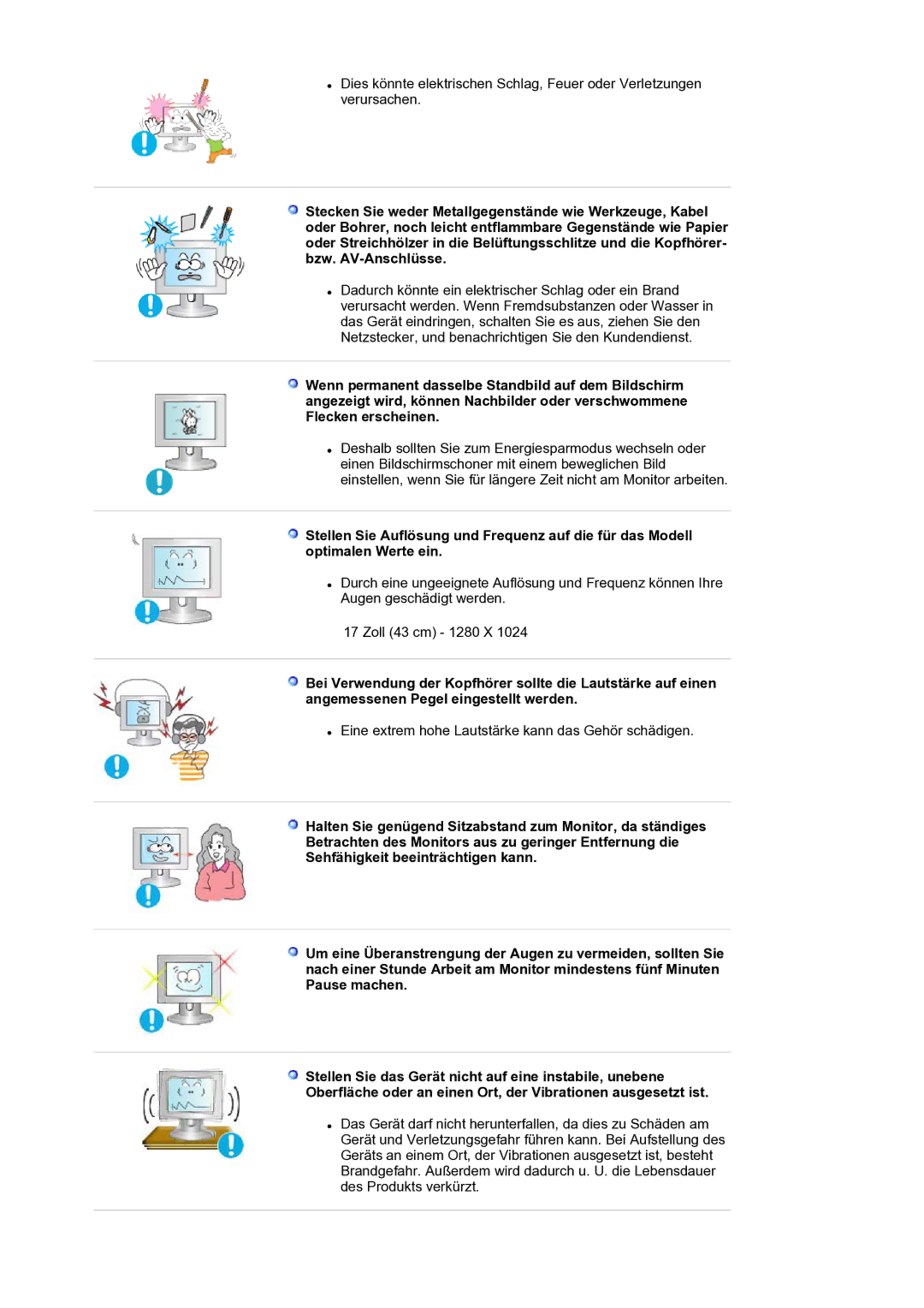 Samsung LS17SMTTS/EDC manual Eine extrem hohe Lautstärke kann das Gehör schädigen 