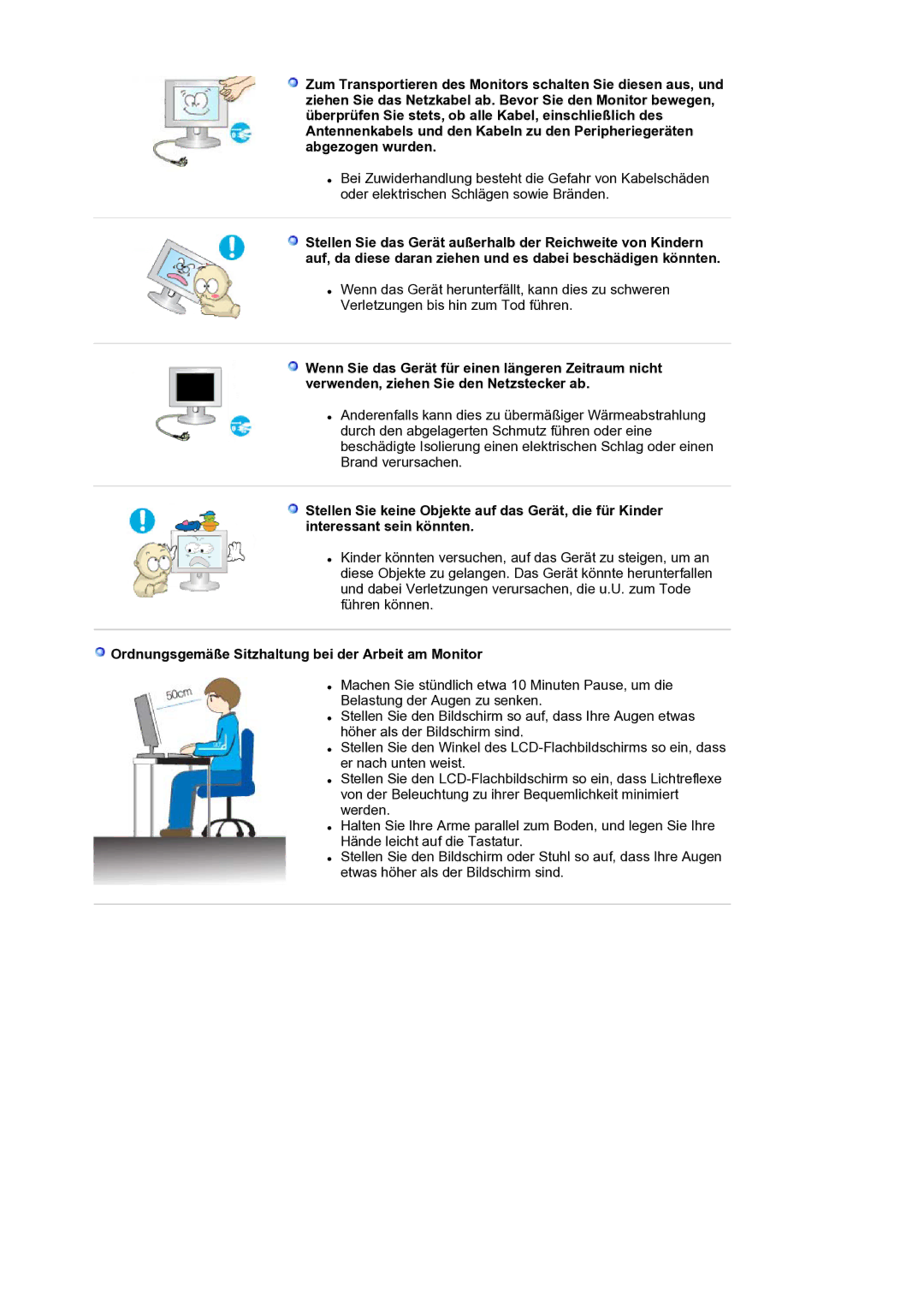 Samsung LS17SMTTS/EDC manual Ordnungsgemäße Sitzhaltung bei der Arbeit am Monitor 