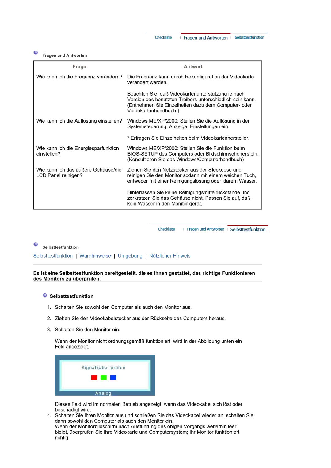 Samsung LS17SMTTS/EDC manual Frage Antwort 