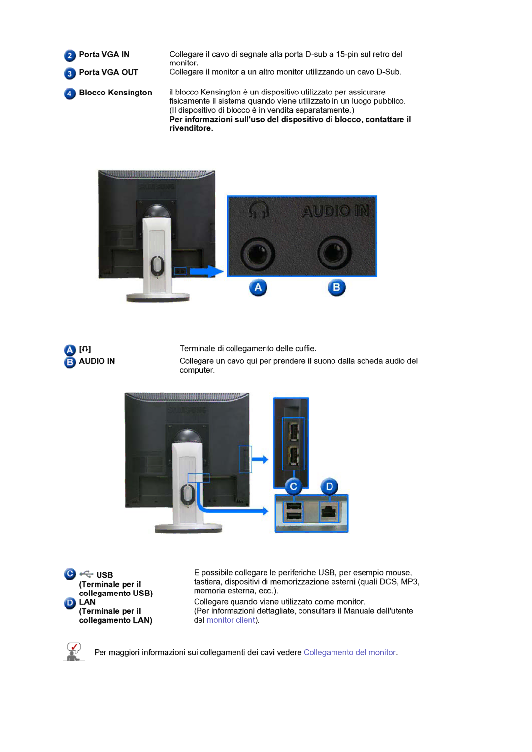 Samsung LS17SMTTS/EDC Porta VGA OUT, Blocco Kensington, Rivenditore, Terminale di collegamento delle cuffie, Computer 