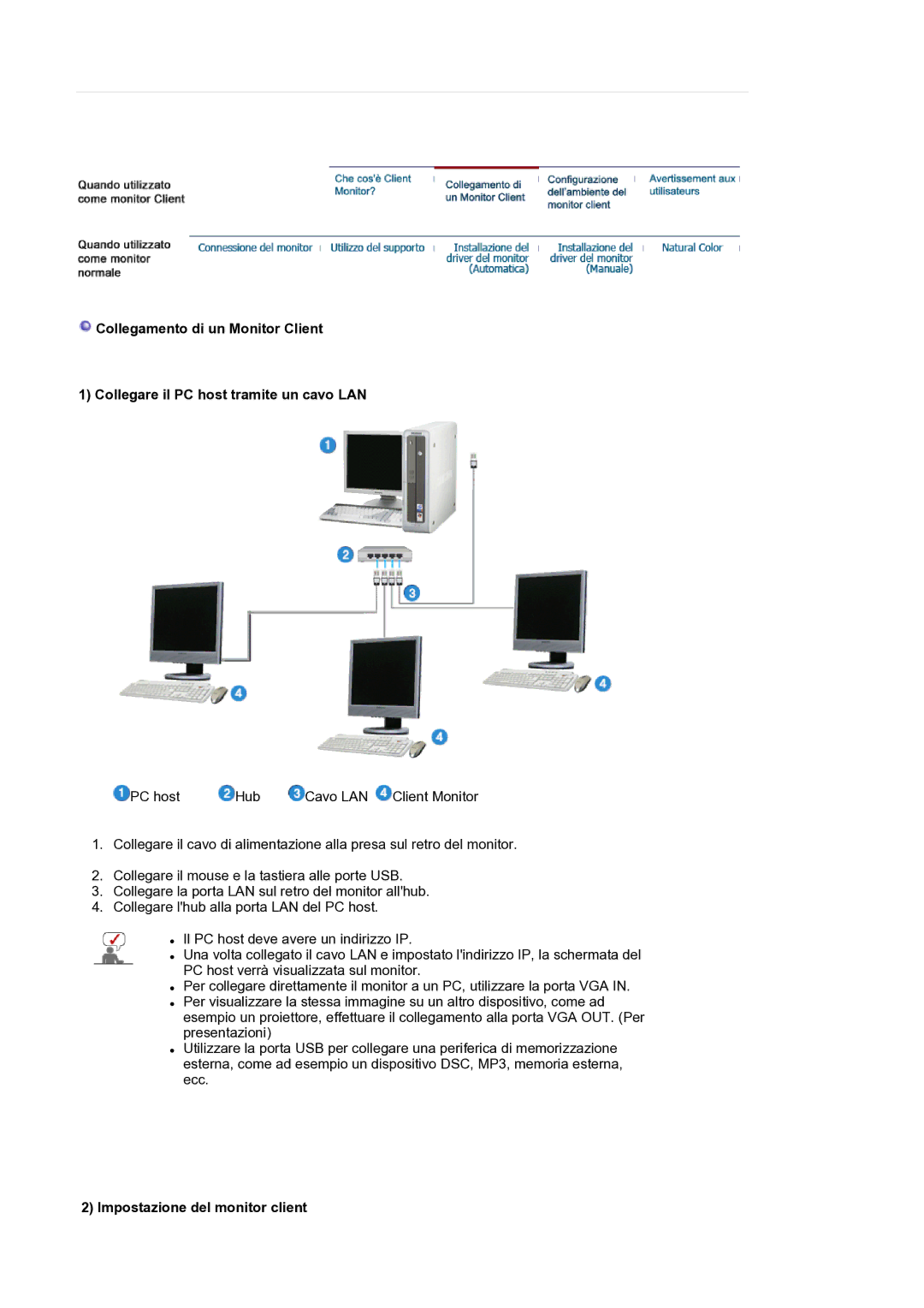 Samsung LS17SMTTS/EDC manual Impostazione del monitor client 