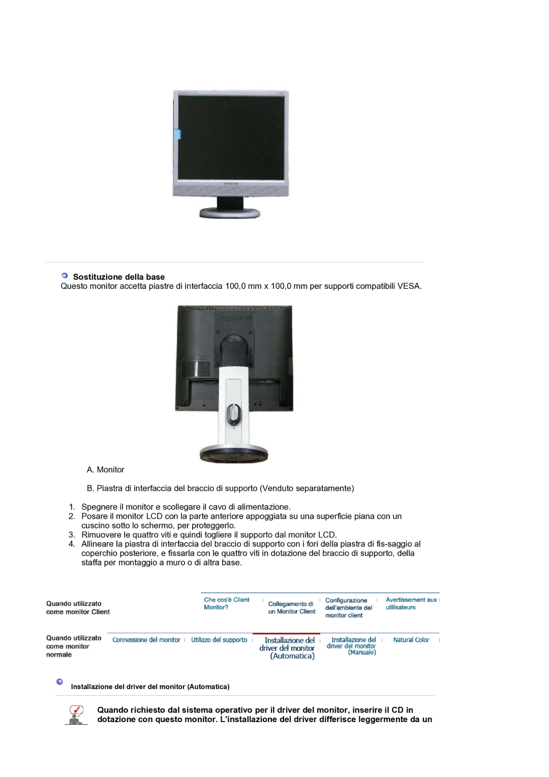 Samsung LS17SMTTS/EDC manual Sostituzione della base 