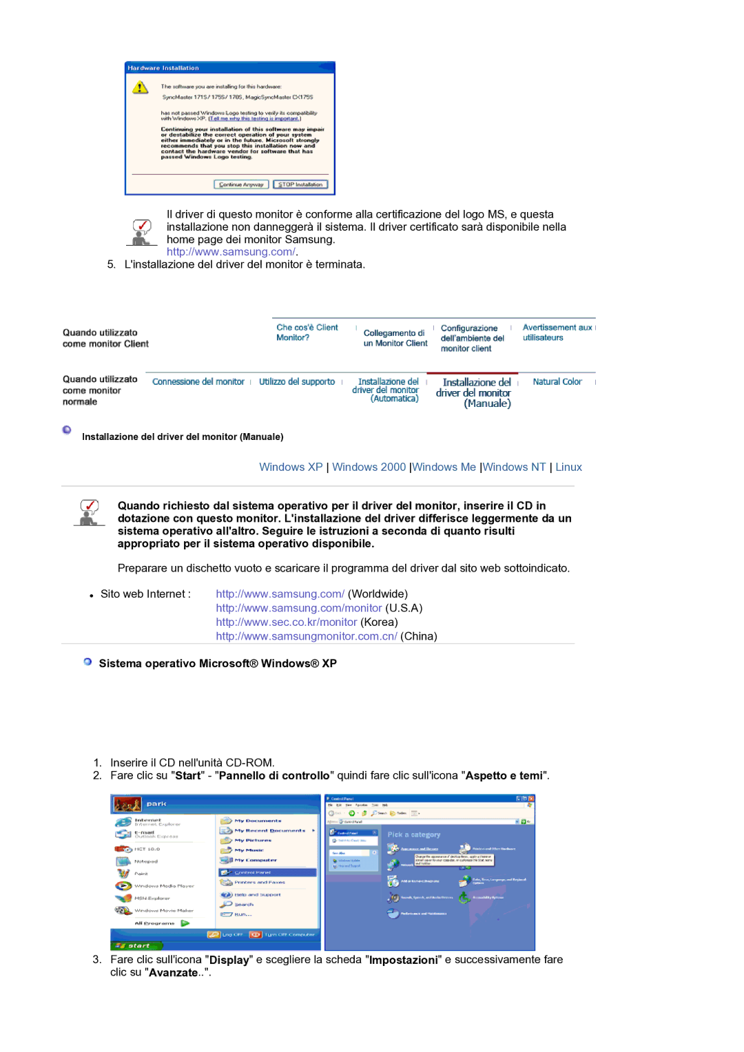 Samsung LS17SMTTS/EDC manual Sistema operativo Microsoft Windows XP 