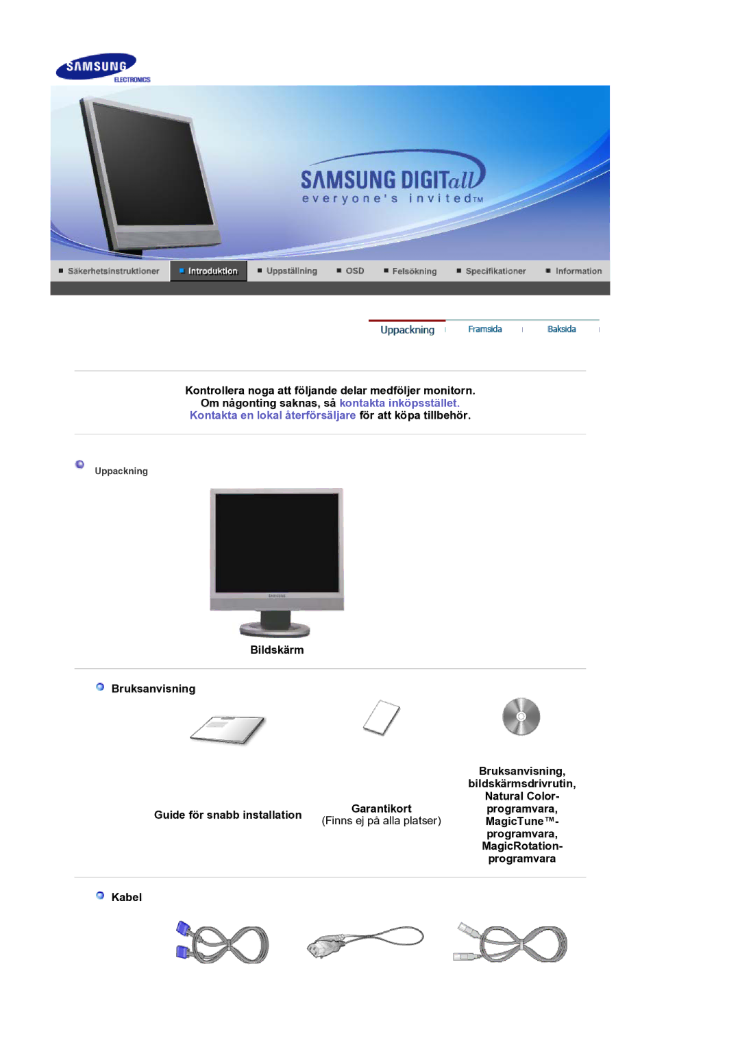 Samsung LS17SMTTS/EDC manual MagicTune, MagicRotation, Kabel 