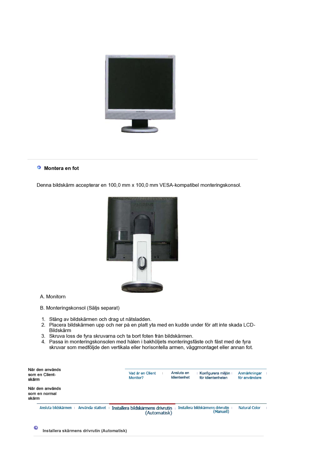 Samsung LS17SMTTS/EDC manual Montera en fot 