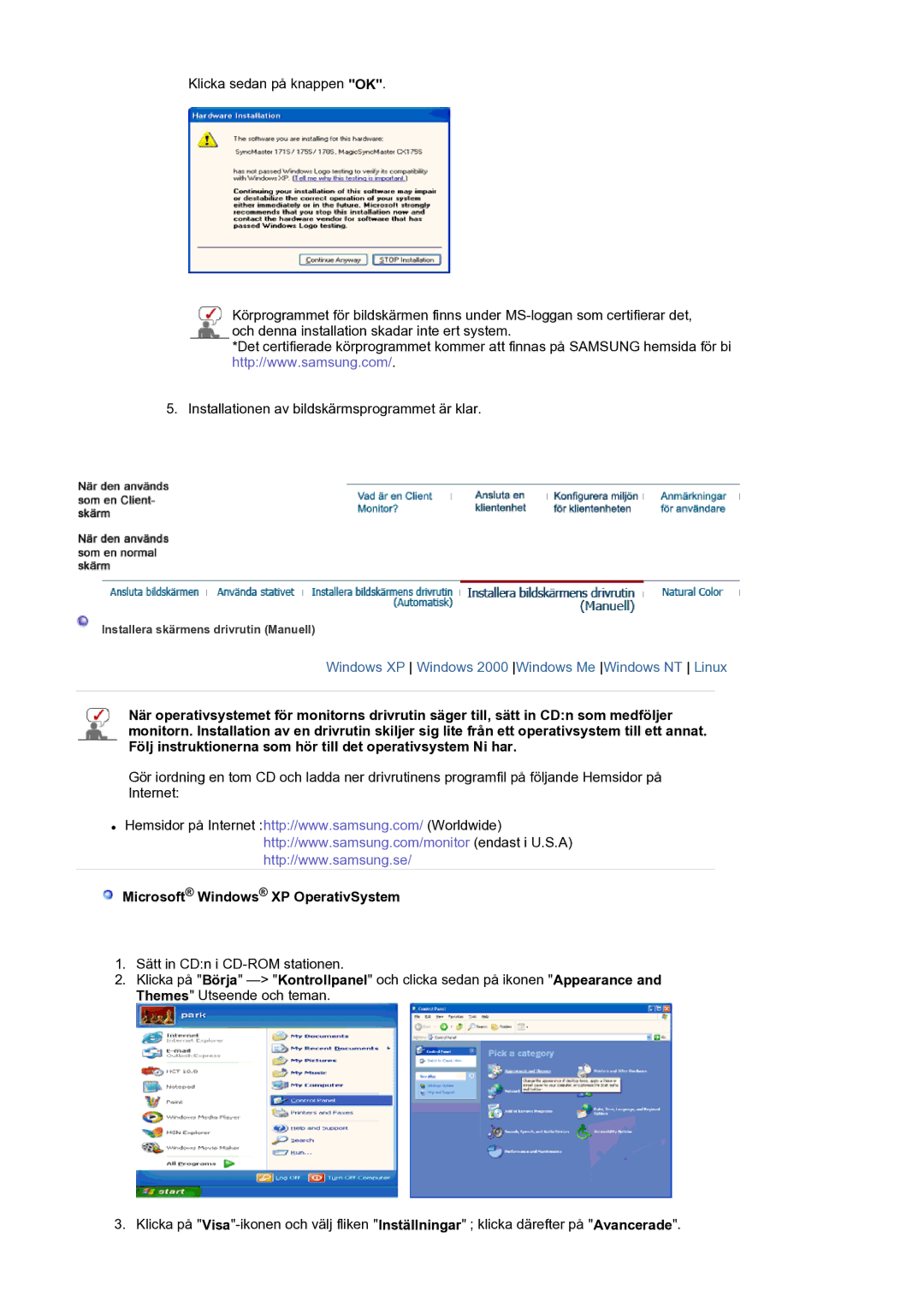 Samsung LS17SMTTS/EDC manual Microsoft Windows XP OperativSystem 