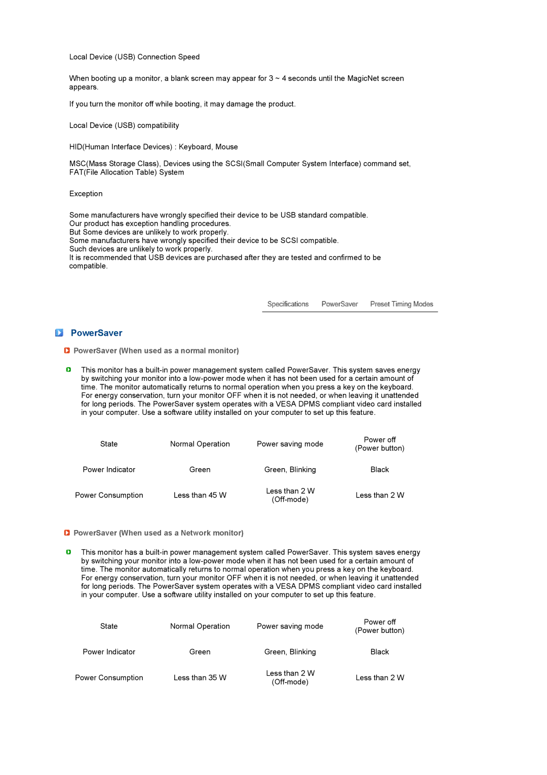 Samsung LS17SRTTSN/EDC manual PowerSaver When used as a normal monitor, PowerSaver When used as a Network monitor 