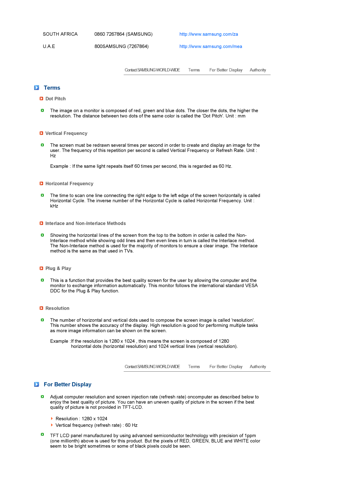 Samsung LS17SRTTSN/EDC manual Terms, For Better Display 