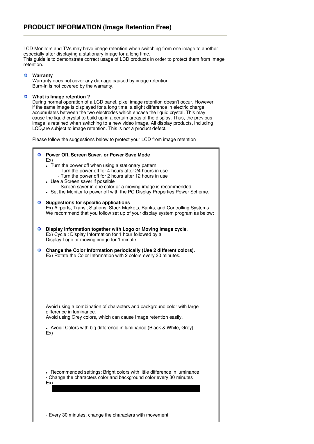 Samsung LS17SRTTSN/EDC manual Product Information Image Retention Free 