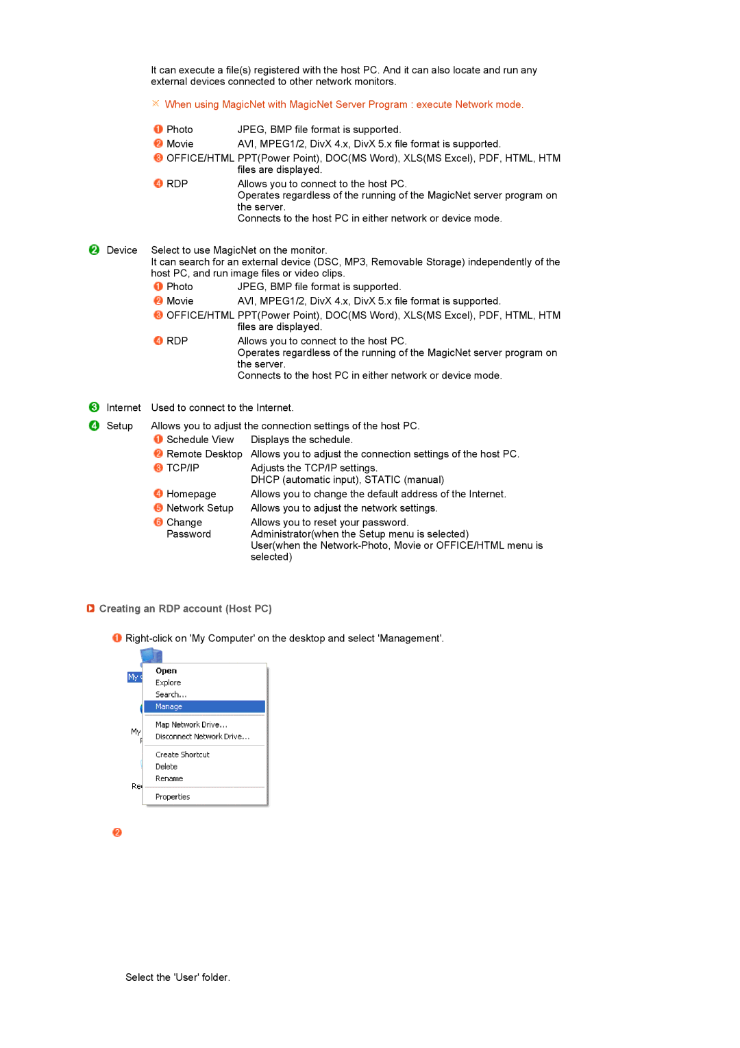 Samsung LS17SRTTSN/EDC manual Rdp, Creating an RDP account Host PC 